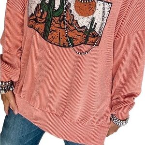 Striped Coral Graphic Women’s Top